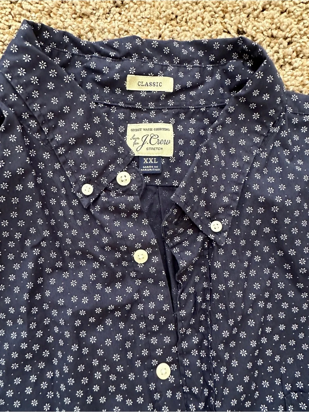 J. Crew Navy Button-Down Shirt with White Floral Print